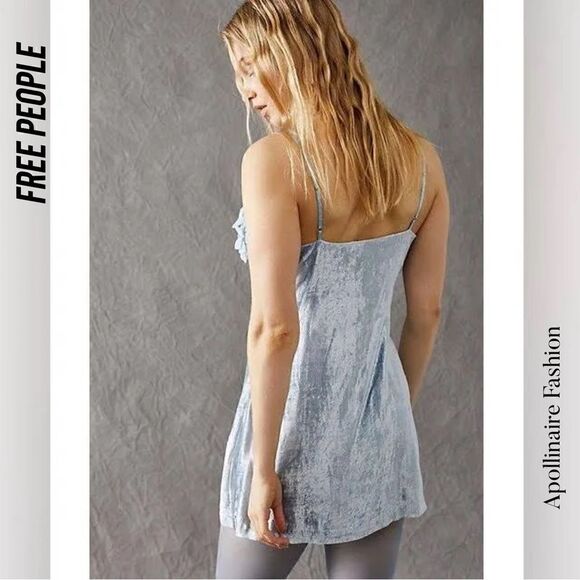 FREE PEOPLE EVA MINI VELVET DRESS IN CELESTIAL NEW SIZE 4 NWT - Picture 4 of 11